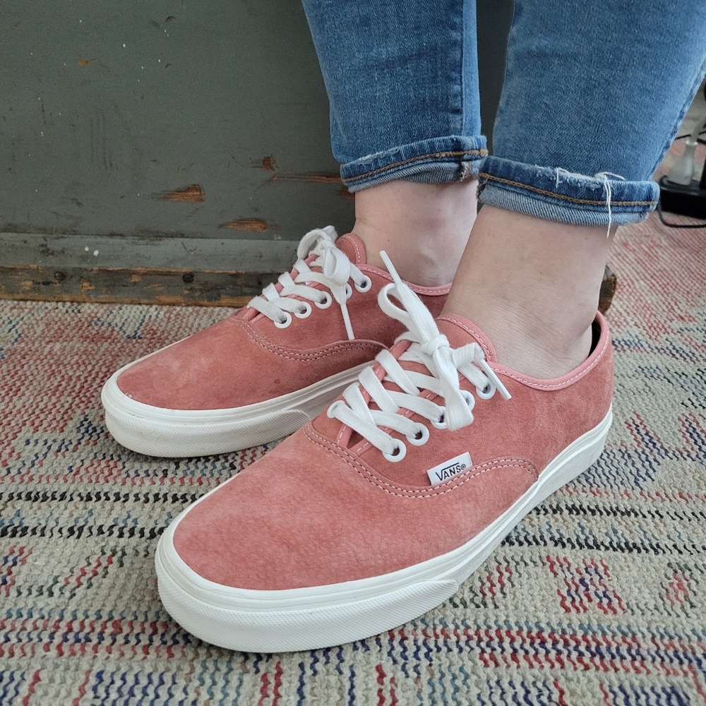 Pig Suede authentic vans shoes low pink salmon dusty white